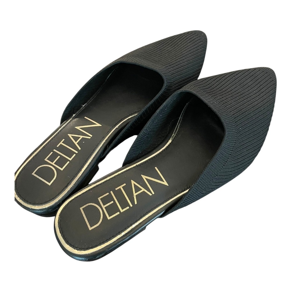 DELTAN Knit Mules Pointed Toe Slip On Flats Comfortable Shoes Size 8 Leather Sol